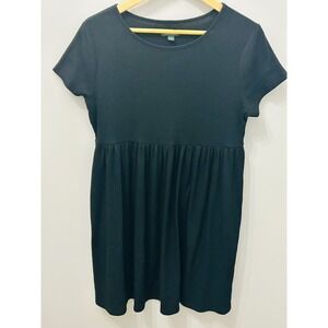 Wild Fable Black Ribbed Babydoll Dress Short Sleeve Size L